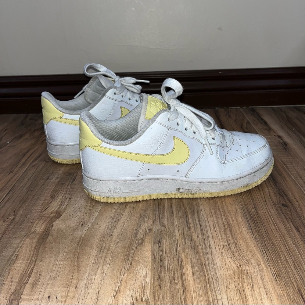 Nike Air Force 1 pastel yellow and white shoes